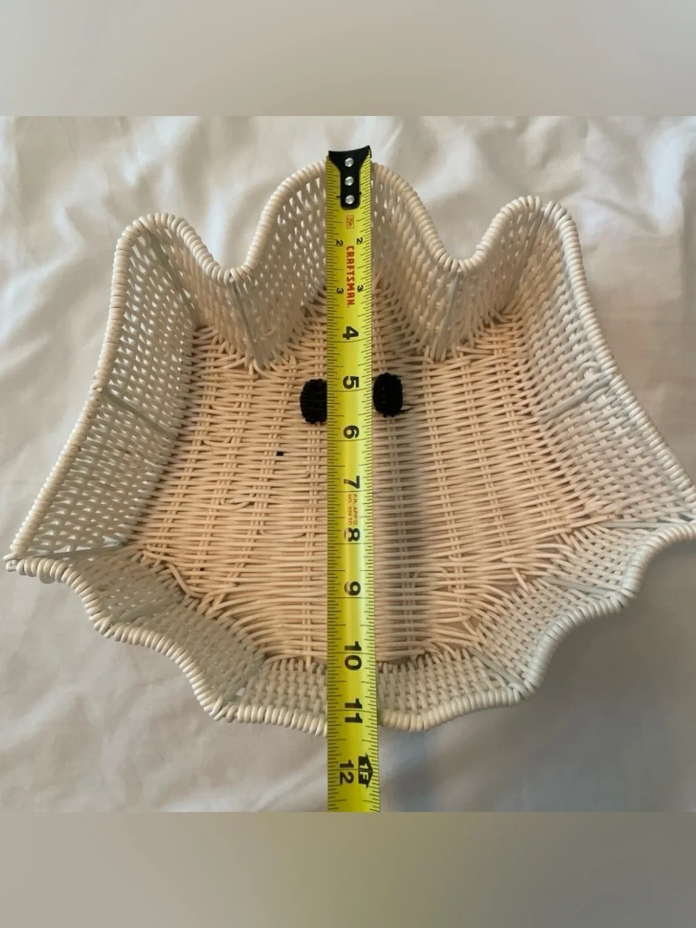 Ghost Woven Wicker Basket White Halloween Candy Bowl Tray Decor‎ 12in